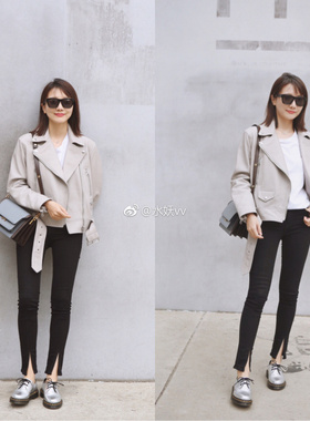 【HSU】水妖同款 AC家经典款灰白色柔软绵羊皮真皮机车皮衣 现货