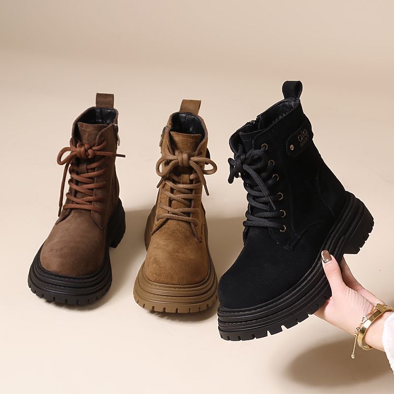 反毛绒2025秋冬新款厚底马丁靴休闲大黄靴子英伦户外加绒保暖短靴