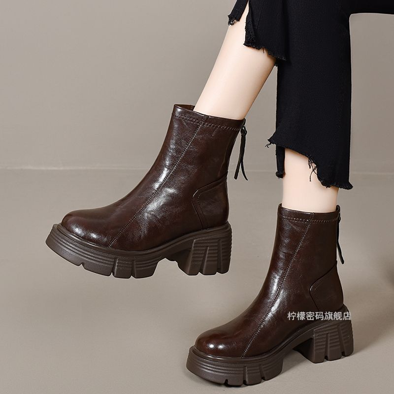 厚底粗跟高跟英伦风短靴女马丁靴瘦瘦靴2025秋冬新款后拉链百搭潮