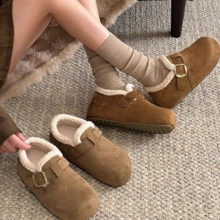 2025秋冬季新款雪地靴加绒毛毛鞋复古加厚保暖勃肯女棉鞋