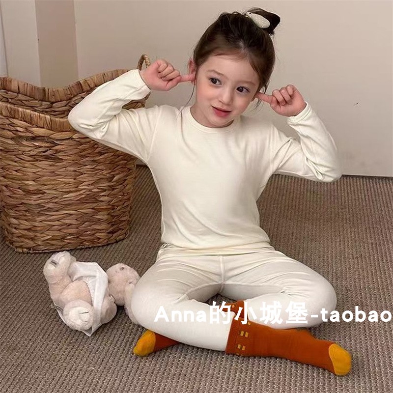 儿童秋冬纯棉睡衣睡裤套装男女童宝宝秋衣秋裤纯色保暖内衣家居服