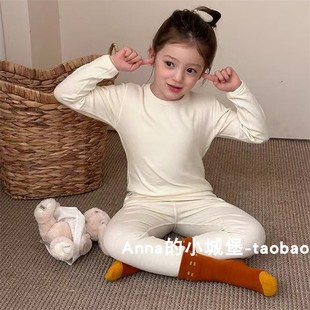 儿童秋冬纯棉睡衣睡裤套装男女童宝宝秋衣秋裤纯色保暖内衣家居服