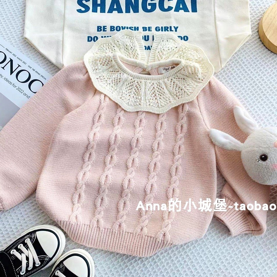 秋女童纯棉镂空提花荷叶领针织衫复古毛衣宝宝儿童线衣套头衫洋气,童装/婴儿装/亲子装,毛衣/针织衫,淘宝优惠券,粉丝福利购,淘宝优惠卷