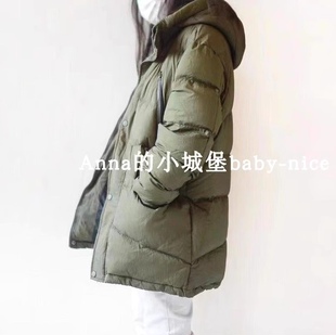 冬装女童白鸭绒中长款羽绒服棉袄上衣中大童连帽加厚外套保暖棉衣