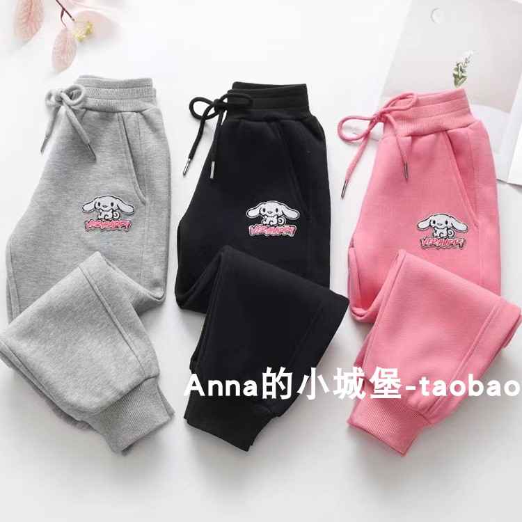 儿童裤子春秋运动裤女童卡通刺绣休闲裤女童宝宝百搭收口卫裤韩版