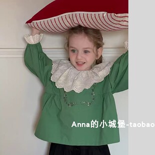 女童春秋娃娃领长袖衬衫儿童宝宝刺绣花边领衬衣女孩韩版森系上衣