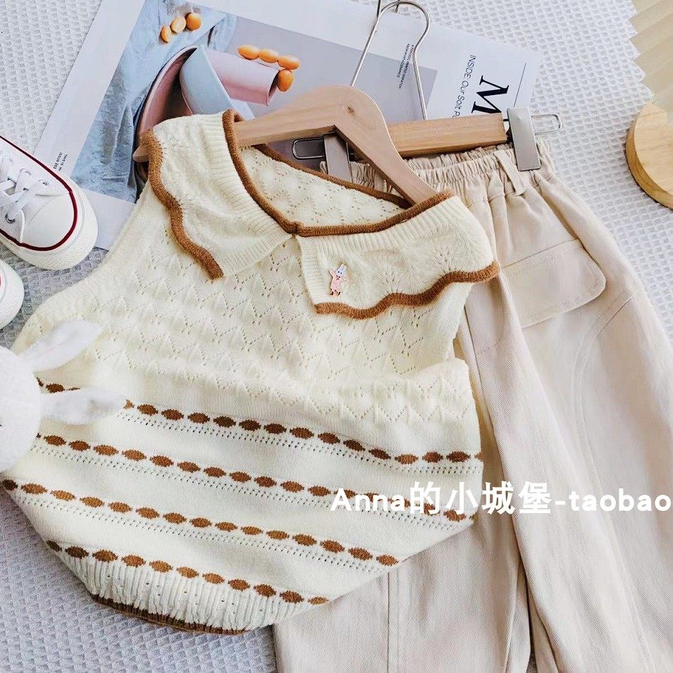 可爱春秋翻领兔子针织马甲