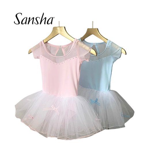 Sansha三沙儿童舞蹈服网纱镶钻可爱公主裙TUTU蓬蓬芭蕾舞裙练功服