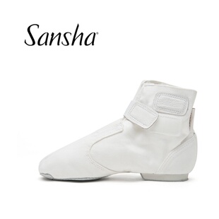 Sansha /三沙正品爵士舞鞋高帮靴子魔术扣帆布面皮底现代舞鞋JB4C
