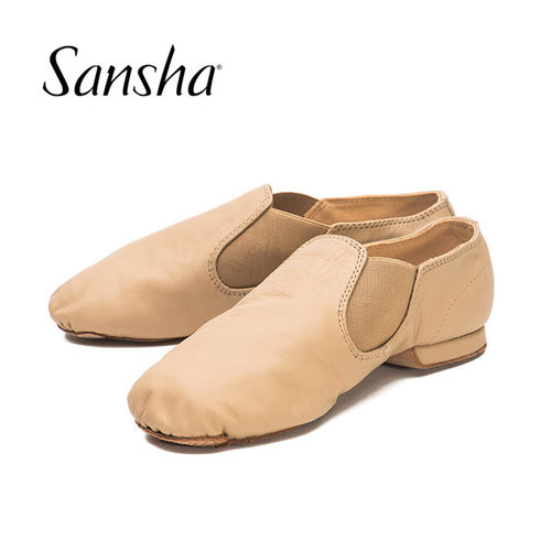 Sansha/三沙成人现代舞鞋爵士鞋矮帮松紧舞蹈鞋牛皮面练功鞋JS31L