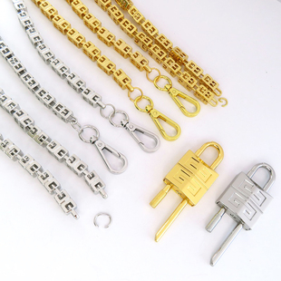 五金配件银白K金色弹簧吊饰锁方形锁链条钩扣法棍包装饰肩带手挽