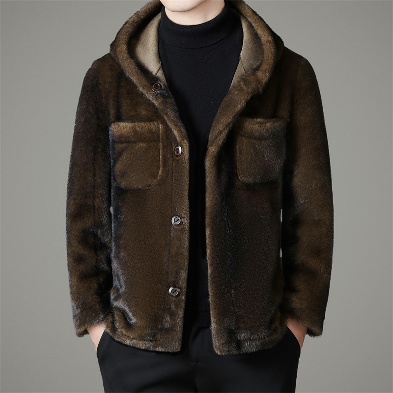 男士连帽雪兰貂皮草两面穿外套