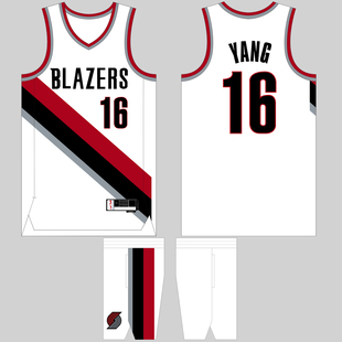 美职篮开拓者队杨瀚森16号球衣定制美式不过膝篮球队服团购印号