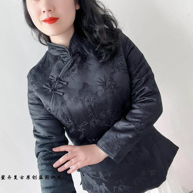 萱卉加棉立领夹棉旗袍上衣提花保暖盘扣日常高端上衣唐装黑色百搭