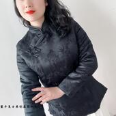 萱卉加棉立领夹棉旗袍上衣提花保暖盘扣日常高端上衣唐装 黑色百搭