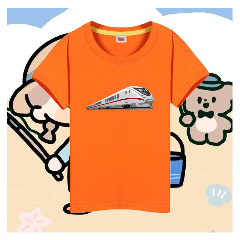 高铁动车小火车图案儿童短袖t恤夏季半袖衣服夏天童装男女童上衣