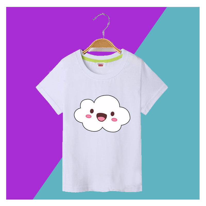 白云图案t恤白色儿童笑脸印花短袖纯棉半袖六一班服园服活动上衣
