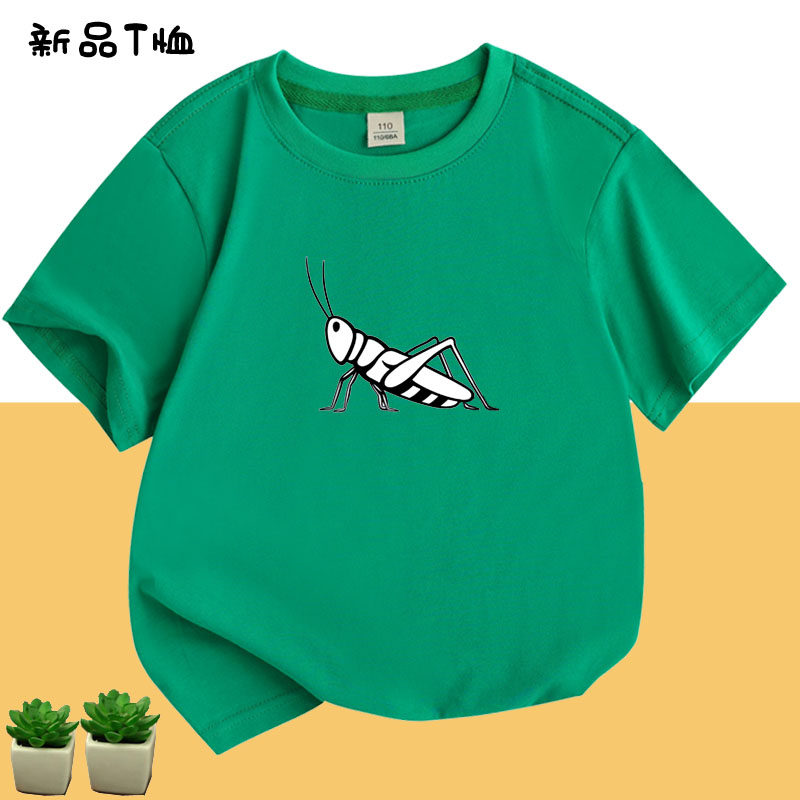 幼儿园纯棉卡通昆虫类草蜢蚂蚱蝗螳螂图案短袖T恤成人衣服儿童装