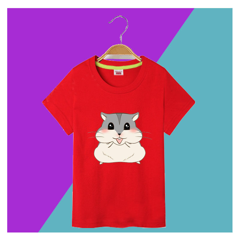 仓鼠儿童装纯棉短袖男童女童夏季男孩T恤衫宝宝半袖上衣服亲子装