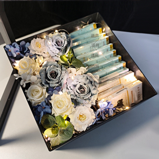 方形创意玫瑰花束装 烟礼盒生日情人节礼物送男友闺蜜浪漫表白礼品