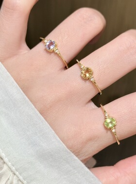 26夏新款切面天然紫水晶点钻金色黄水晶橄榄石戒指女简约气质指环