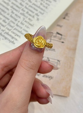 3D硬银99银玫瑰花戒指女花朵小众转运珠手工编制指环