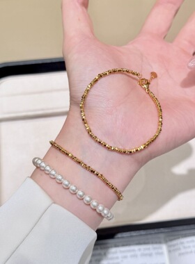 2026新款电镀真金碎银子金闪闪手链女小众轻奢百搭叠戴高级感手饰