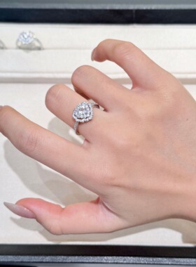 25新款天然白水晶双圈满钻爱心戒指女小众设计感轻奢高级精致百搭