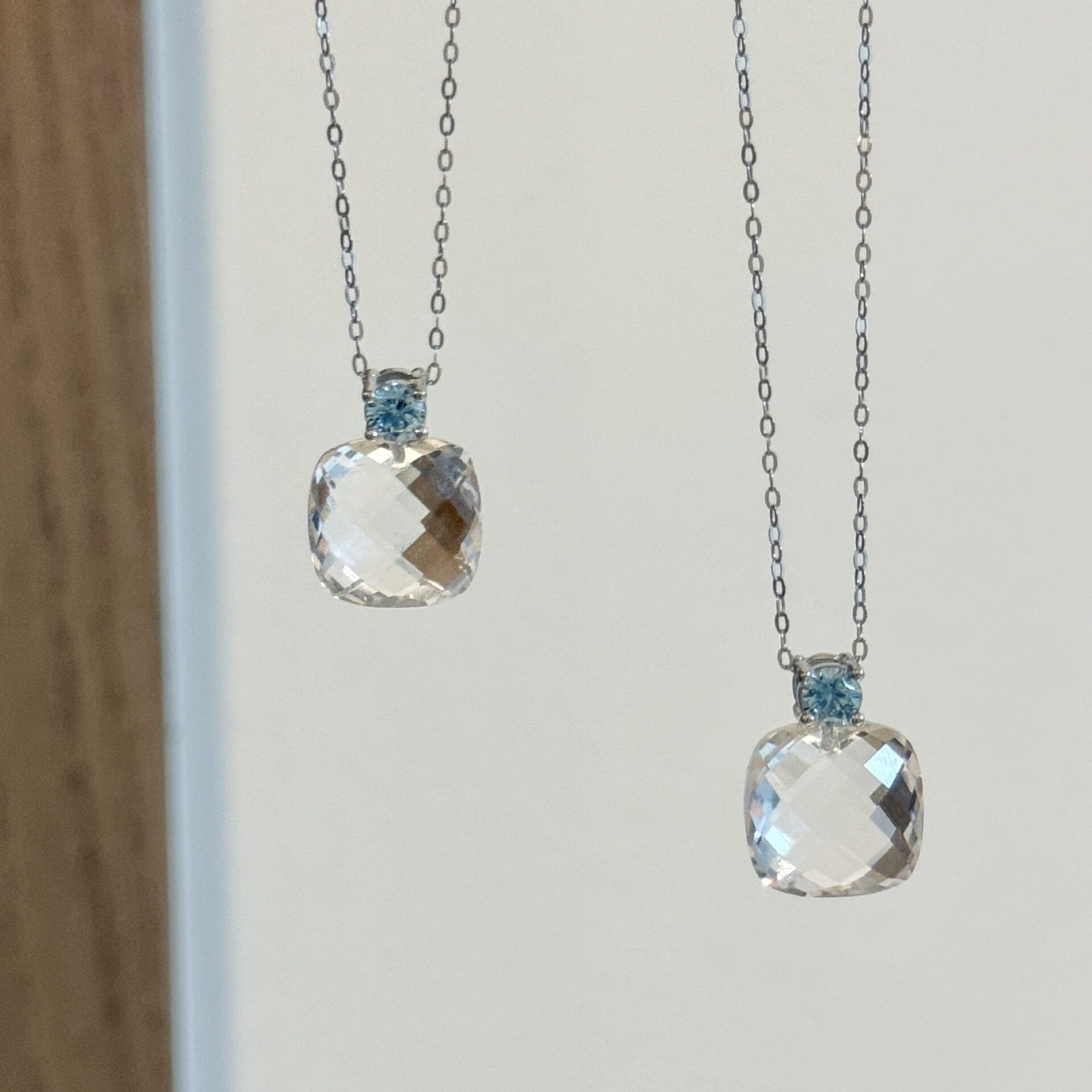 s925纯银菱纹切天然白水晶闪钻几何项链女极简小清新通勤感锁骨链