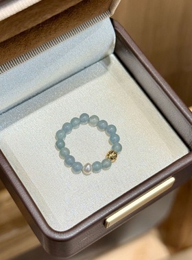 25新款天然蓝水翡翠银珠戒指女淡水珍珠指环小众简约小清新手饰