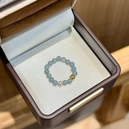 25新款天然蓝水翡翠银珠戒指女淡水珍珠指环小众简约小清新手饰