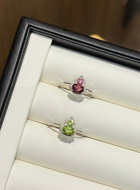 25新款925银天然橄榄石双色葫芦戒指女小众设计高级感石榴石指环