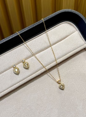 26新款天然黄水晶满钻爱心吊坠s925纯银锁骨链高级气质氛围感耳钉