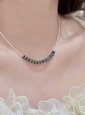 25新款925纯银天然蓝水翡翠算盘珠碎银子满天星项链女高级锁骨链