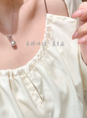 s925纯银闪钻马蹄施家珍珠吊坠项链女轻奢仙女风气质高级感锁骨链