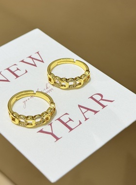 2026新款新中式闪钻金元宝开口戒指简约高级感新年招财指环女个性