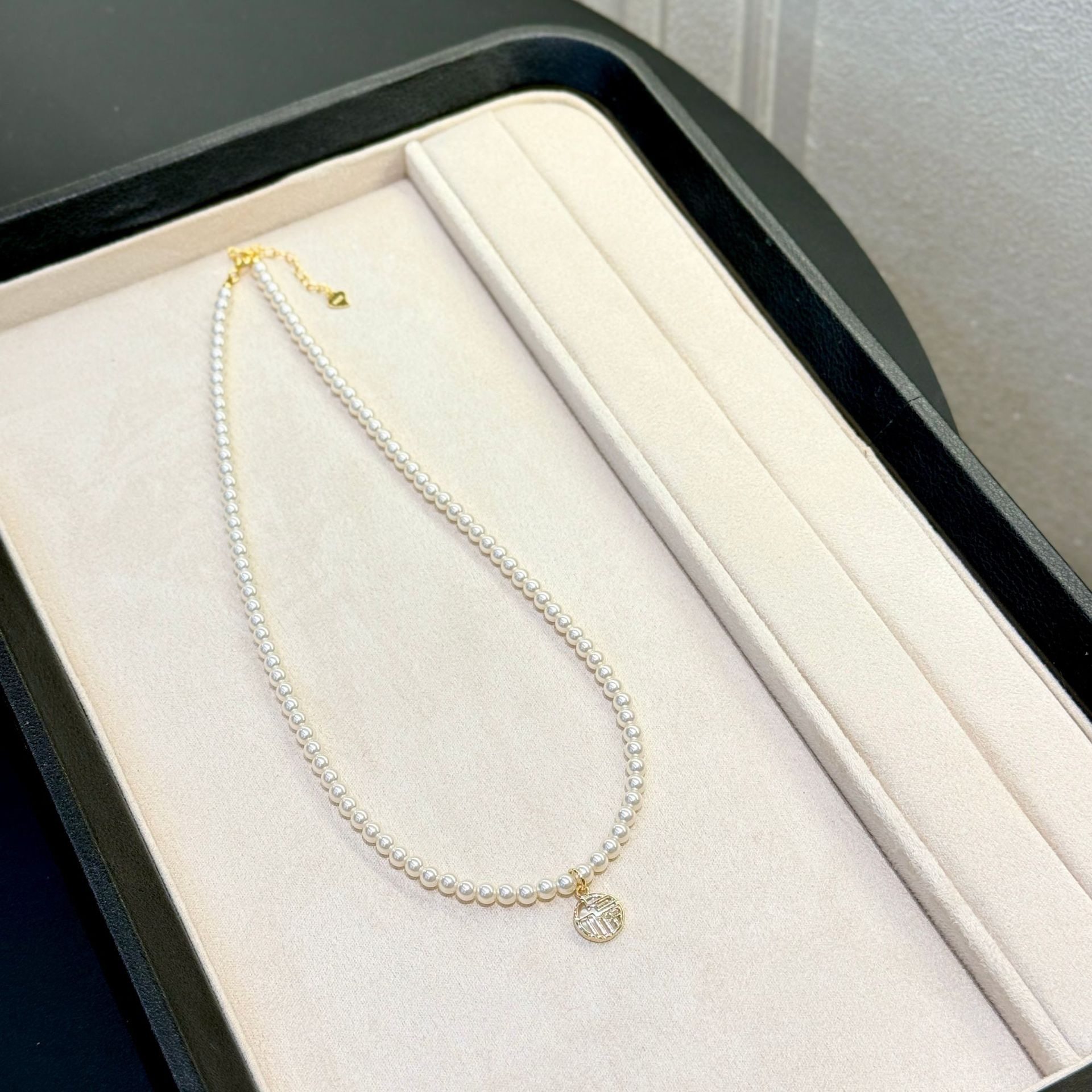 25新款纯银施家珍珠福牌吊坠锁骨链女简约优雅百搭高轻奢小众项链