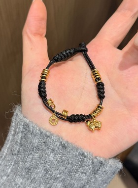 2026新款高保色沙金小马吊坠日进斗金五帝钱盘缠编绳手链国风手绳