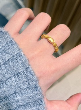 25新款纯银金色法棍猫天然金虎眼弹力绳戒指女高级新年招财指环