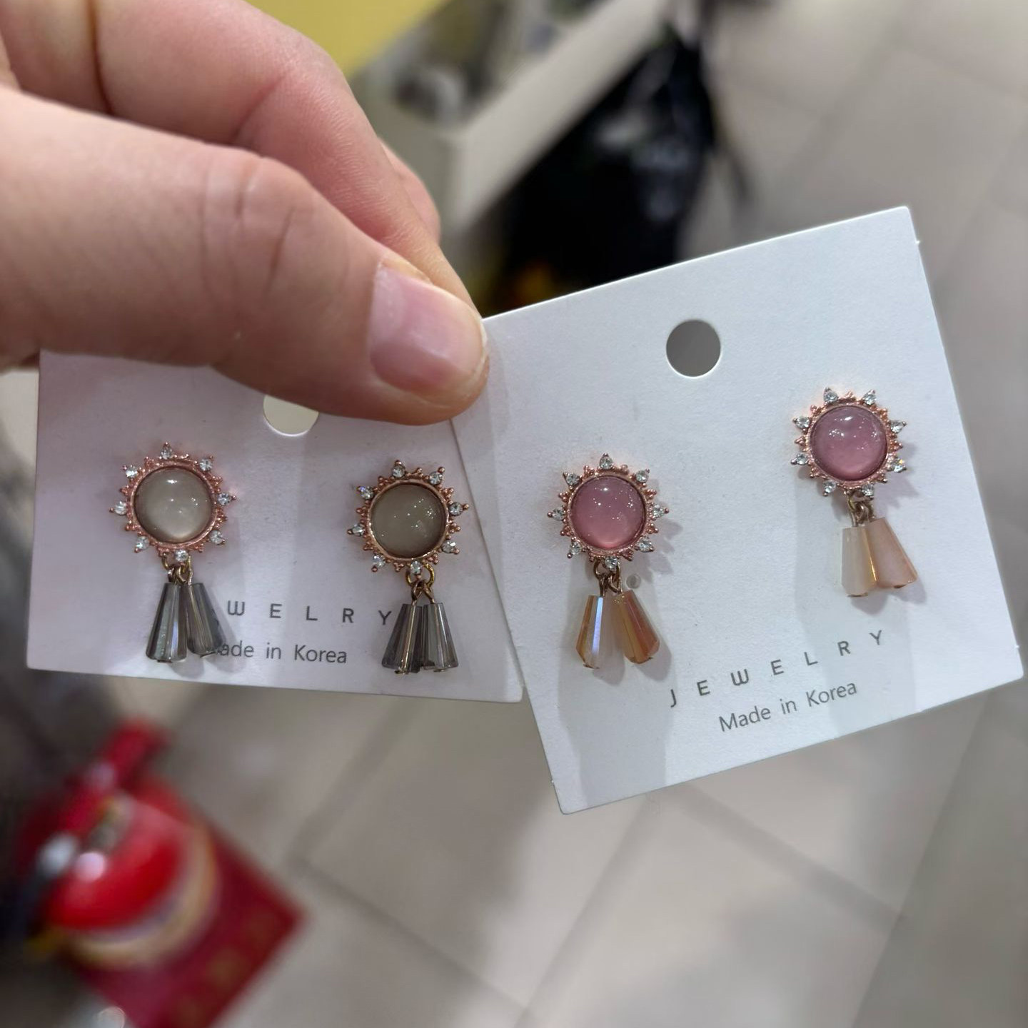 韩国进口代购耳饰太阳花朵短款耳钉气质闪亮水钻耳坠S925银针耳环