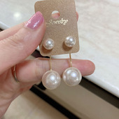 韩国东大门进口气质大小珍珠前后耳堵纯银针耳钉珍珠短款 耳坠耳环