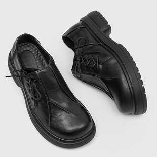 cleanfit德比鞋子男款黑色大头皮鞋英伦风翘头褶皱高级感通勤潮鞋