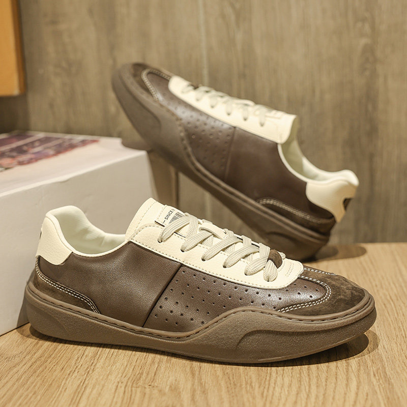 德训鞋男女2025新款美式复古休闲运动板鞋拼色系带真皮低帮阿甘鞋
