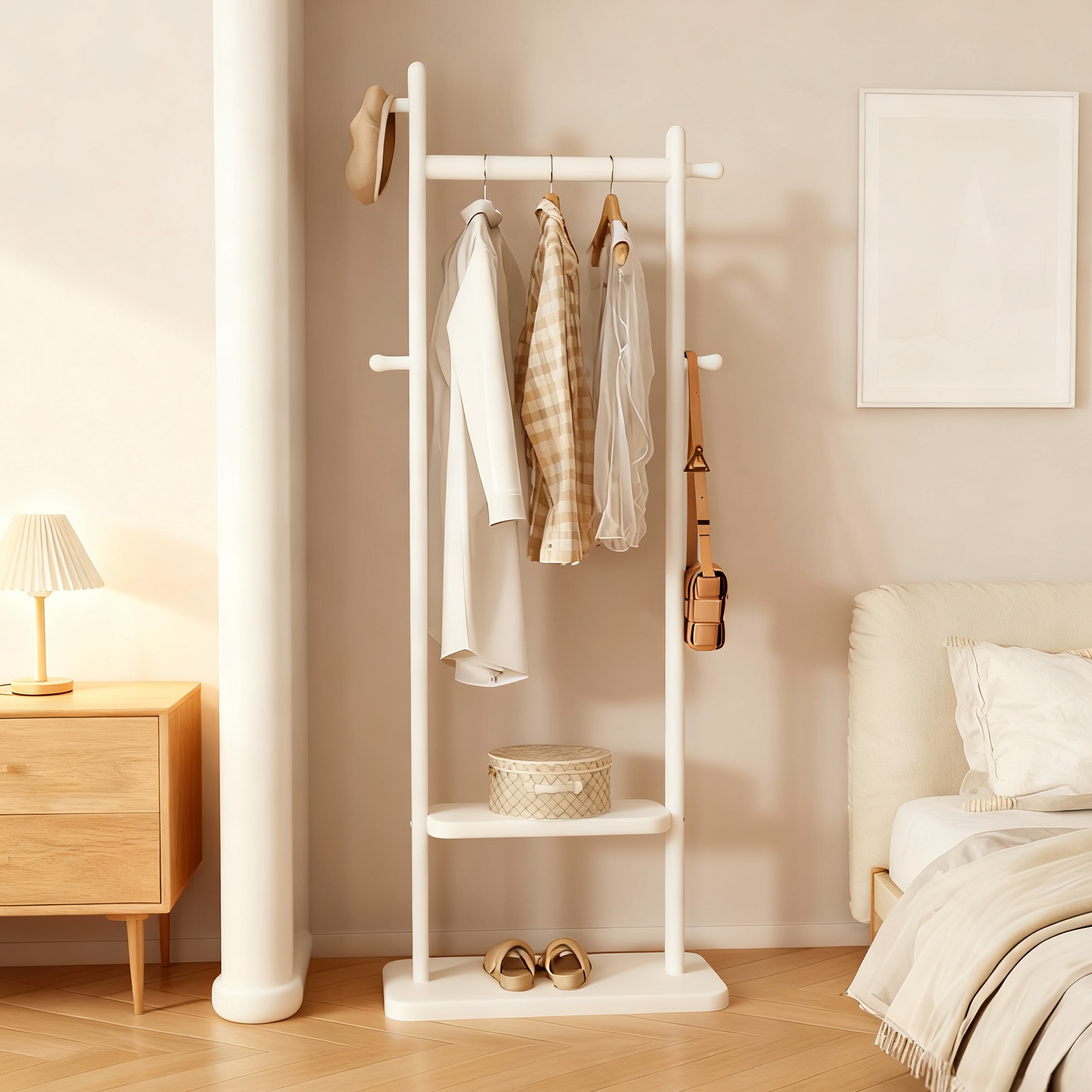 【秋冬必备】实木挂衣架床边神器