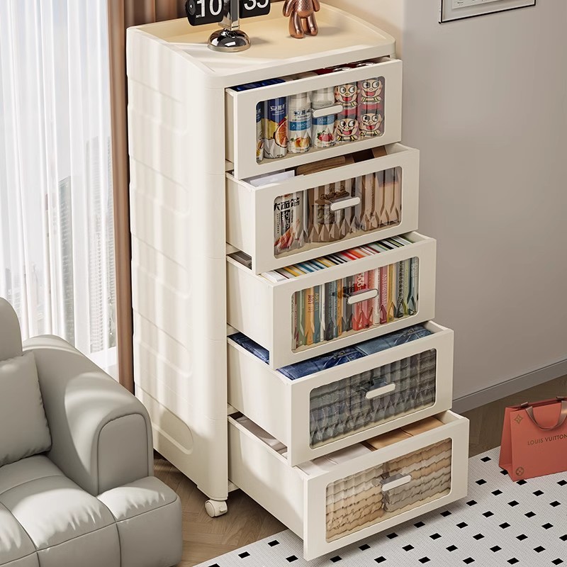 抽屉式收纳柜带轮免安装卧室多层床头柜客厅储物柜加厚零食整理柜