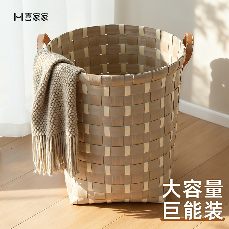 复古高级仿藤编收纳筐零食玩具脏衣篓大杂物储物框野餐篮子可水洗