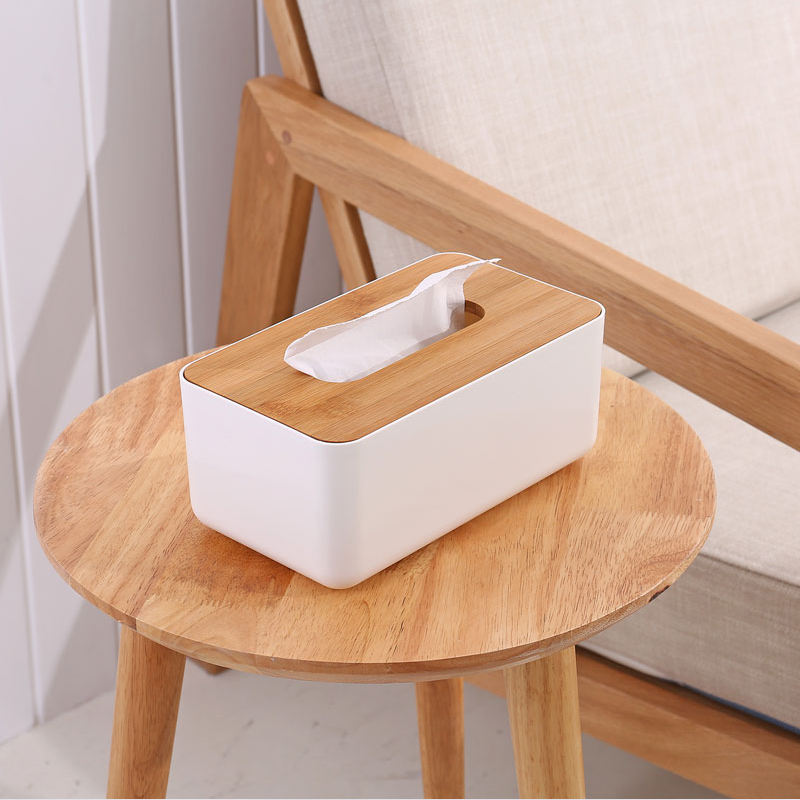 23x13x10cm³¤·½ÐÎÔľɫÖñÖÆ¸Ç°×É«ËÜÁϳéÖ½²Í½íÊÕÄɺÐ