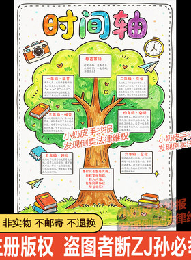 小学毕业季时间轴手抄报六年级纪念成长小报模板电子版黑白线稿涂