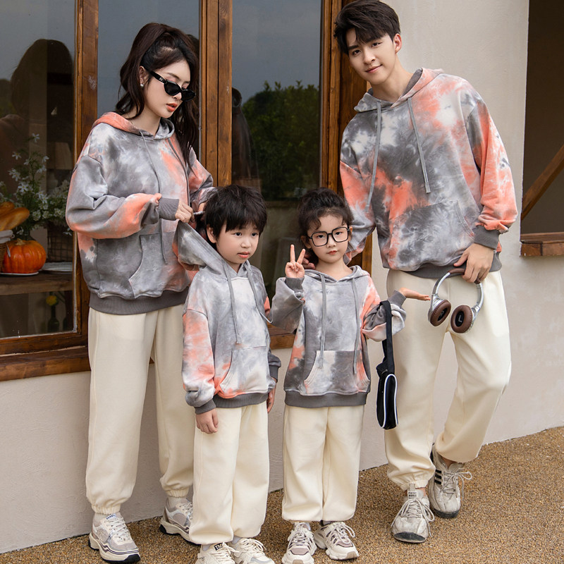 扎染亲子装一家四口扎染全家装秋