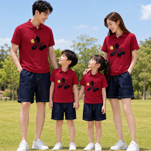 夏季亲子一家三口短袖POLO衫套装